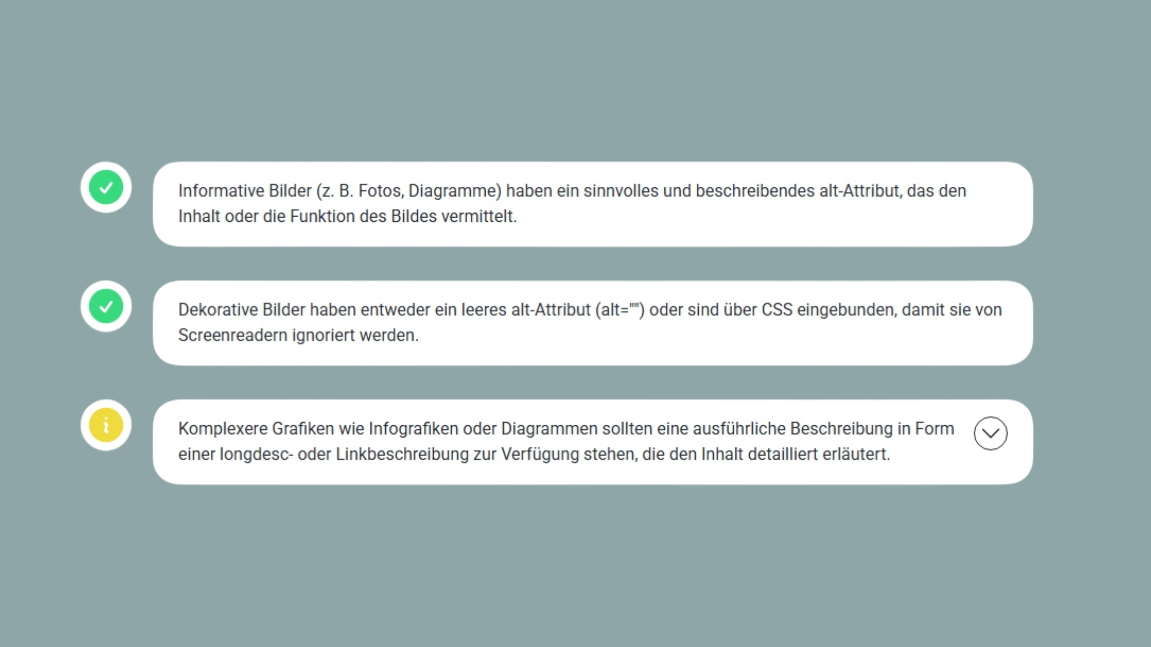 Ein Ausschnitt aus dem BarrierefreiPLUS Portal das die Testparameter für Bilder und Texte zeigt