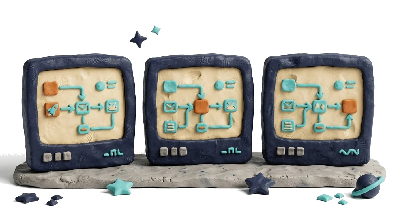 Drei Clay-CRM-Dashboards nebeneinander mit markierten Fehlermustern